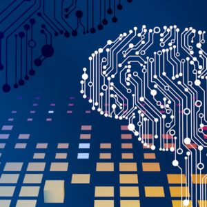 Circuit board with a brain representing AI compute